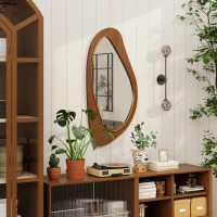 HOMCOM Miroir mural asymétrique 91,5 x 45 cm, miroir suspendu moderne, cadre en bois, effet bois naturel(m-9)