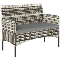 Outsunny 2-Seater Rattan Garden Sofa PE Rattan Outdoor Patio Sofa with Cushion, Anti-Slip Mats, Steel Frame, Light Grey(m-1)