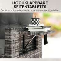 Outsunny 2-Sitzer Rattansofa mit Kissen Klappbar Seitentabletts Loungesofa Sitzgruppe Hellgrau(m-5)