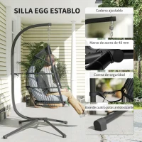 Outsunny Silla Colgante Huevo con Soporte con Cesta Plegable Cojín y Reposacabezas para Interior y Exterior Carga 150 kg Gris(m-7)