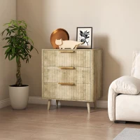 HOMCOM Commode 3 tiroirs avec poignées et pieds de pin, bois effet cannelé, pour chambre à coucher, salon, couloir, chêne(m-10)