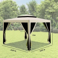 Outsunny Carpa de Jardín 3x3 m Cenador Gazebo con 4 Mosquiteras Laterales Techo Doble 8 Orificios de Drenaje Marco de Metal Beige(m-3)