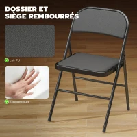 HOMCOM Lot de 6 chaises pliantes chaises de salle à manger portables cadre en acier 45 x 46 x 78 cm noir(m-4)