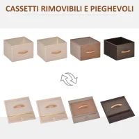 HOMCOM Cassettiera 4 Cassetti Pieghevoli in Tessuto e Struttura in Legno e Metallo, 31x29x99 cm, Multicolore(m-6)