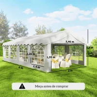 Outsunny Tenda para Festas 4x8 m Tenda de Jardim com Paredes Removíveis, Porta e Janelas UPF50+ Branco(m-3)