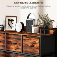 HOMCOM Cajonera de Tela con 5 Cajones y Marco Metálico Estilo Industrial para Salón Recibidor 98x29x63 cm Marrón Rústico(m-5)