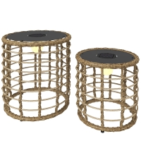 Outsunny Lâmpada de Chão Solar Conjunto 2 Peças Lâmpadas Solares em Rattan com Sensor de Luz LED Estilo Boho IP44