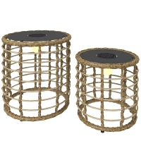 Outsunny Lâmpada de Chão Solar Conjunto 2 Peças Lâmpadas Solares em Rattan com Sensor de Luz LED Estilo Boho IP44(m-1)