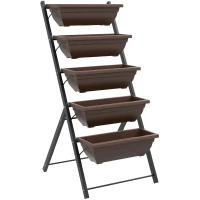Outsunny Suport pentru Plante Vertical cu 5 Niveluri și 5 Ghivece cu Găuri de Drenaj, Suport din Oțel și Plastic, 55x63x120 cm, Maro(m-1)