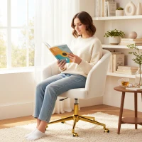 HOMCOM Silla de Oficina con Ruedas de Terciopelo con Respaldo Acolchado Altura Ajustable Espuma Alta Resiliencia Crema(m-9)