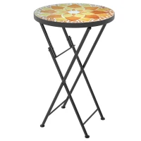 Outsunny Mosaic Outdoor Garden Table, 35.5cm Round Folding Coffee Table with Metal Frame for Balcony Terrace, Yellow(m-1)