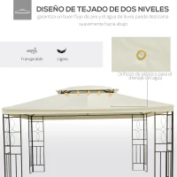 Outsunny Cenador de Jardín 4x3m con Doble Techo Estructura de Acero Anti-UV para Exterior Patio Terraza Blanco Crema(m-4)