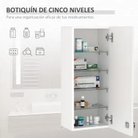 kleankin Botiquín de Pared de Primeros Auxilios 5 Niveles con Estantes Ajustables de Vidrio Cerradura Llaves 30x20x70 cm Blanco(m-7)