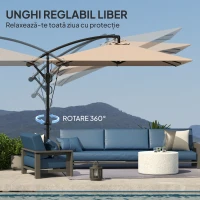 Outsunny Umbrelă Suspendată 2.5x2.5 m cu Acoperire, Corzi Antivânt, Bază în Cruce și Manivelă, Umbrelă de Grădină Inclinabilă și Rotativă 360° din Metal și Poliester 180 g/m², UV50+, Gri(m-6)