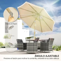 Outsunny Sombrilla de Jardín Ø265x244 cm con Manivela Manual Ángulo Ajustable y Flecos de Estilo Boho para Terraza Piscina Crema(m-4)