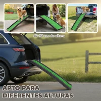 PawHut Rampa para Perros con Césped Artificial 155 cm Rampa para Perros para Coche Plegable con Asa Ángulo Ajustable Verde(m-5)