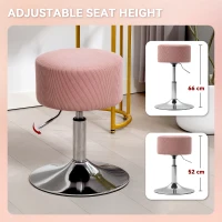 HOMCOM Swivel Bar Stool, Corduroy Upholstered Height Adjustable Barstool with Gas Lift and Steel Base for Makeup, Dining, Kitchen, Pink(m-4)