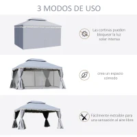 Outsunny Cenador de Jardín 4x3m Pabellón de Jardín Gazebo con Doble Techo Estructura de Aluminio UPF50+ para Exterior Gris(m-4)