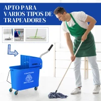 HOMCOM Cubo de Fregona con Ruedas 20 L Cubo de Fregar con Escurridor y Asa de Transporte para Doméstico y Comercial Azul(m-7)