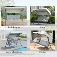 Outsunny Balancín de Jardín Exterior Columpio de 3 Plazas con Toldo Ajustable y Marco de Acero 172x110x156 cm Gris Claro(m-7)