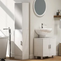 kleankin Tall Bathroom Cabinet with Mirror and Adjustable Shelf - High Gloss White(m-8)
