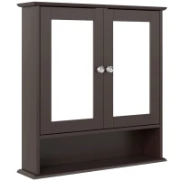 kleankin Armario de Baño con Espejo Armario de Pared con 2 Puertas Estante Abierto Estante Ajustable 56x13x58cm Marrón Oscuro(m-1)