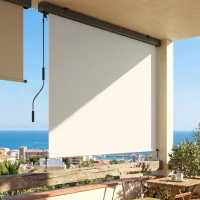 Outsunny Store enrouleur extérieur, store vertical extérieur avec manivelle et cassette en aluminium, 250x160cm, crème(m-10)