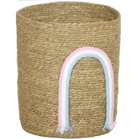 HOMCOM 24.7L Storage Basket with Rainbow Decoration, Large Woven Basket for Bathroom, Bedroom, Natural(m-1)