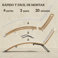 Outsunny Tumbona de Jardín Exterior de Ratán en Forma de S con Cojín Asiento Transpirable y Estructura de Acero para Patio Crema(m-8)