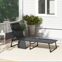 Outsunny Tumbona Plegable con Respaldo Ajustable Reposacabezas Acolchado y Estructura de Acero para Exterior 189x58x30 cm Negro(m-9)