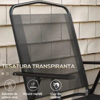 Outsunny Set de Exterior din 3 Piese cu Masă cu Blat din Sticlă și 2 Scaune Pliabile din Plasă, Ф45x50 cm, Gri Deschis(m-6)