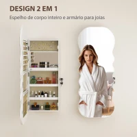 HOMCOM Espelho-Joalheiro com Luz LED Montado na Parede ou na Porta com Fechadura, Espelho de Corpo Inteiro Branco(m-4)