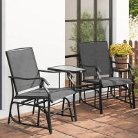Outsunny Gliding Jack and Jill Seat, with Glass-Top Table - Black(m-9)