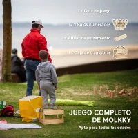 SPORTNOW Juego de Bolos Finlandeses de Madera con 12 Bolos 1 Palo y Caja de Transporte para Adultos Jardín Natural(m-4)