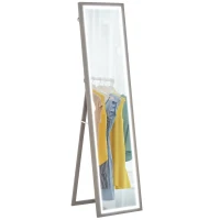 HOMCOM Oglindă de Perete Iluminată cu Lumini LED și Buton Touch, Oglindă de Podea din Sticlă și MDF, 40x5x160 cm, Gri(m-11)