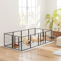 PawHut Parc pour chien enclos chien 12 panneaux modulable et pliable acier 2 portes pour chiot intérieur extérieur 60H cm noir(m-10)