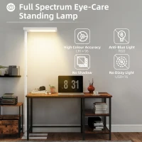 HOMCOM LED Lampa Stojąca, Światło Przyjazne dla Oczu, Podłogowa z Pilotem, Regulowana Jasność, Tworzywo Sztuczne, Metal, Biały(m-5)