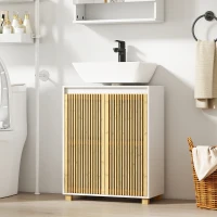 HOMCOM Meuble sous lavabo salle de bain - placard à portes à lattes en bambou, 60 x 30 x 75 cm, effet bois naturel(m-10)