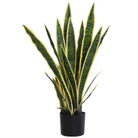 Outsunny Sanseveria Artificiale Pianta Finta Realistica con Vaso,  Ø15cm x 80cm, Verde e Giallo(m-1)