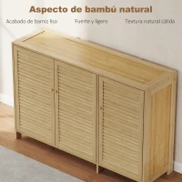 HOMCOM Armario para Zapatos de Bambú con Puertas de Persiana Capacidad para 14 Pares Estantes Ajustables Natural(m-5)