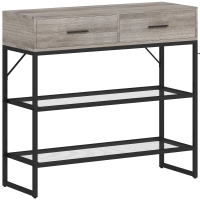 HOMCOM Consolle da Ingresso con 2 Cassetti, 2 Ripiani e Gancio Laterale, in Legno e Metallo, 100x35x92 cm, Nero e Legno