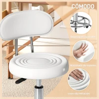 HOMCOM Taburete Giratorio con Respaldo y Ruedas Silla Ajustable para Salón de Belleza Estudio de Tatuajes 32x40x70-86cm Blanco(m-4)