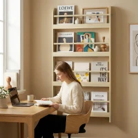 HOMCOM Estantería de Pared de Libros con 4 Estantes Librería Infantil para Hogar Oficina Carga 30kg 59x12x113cm Natural(m-7)