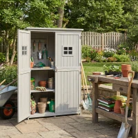 Outsunny Wooden Garden Shed with Two Windows, Tool Storage Cabinet, Outdoor Double Door Organizer 127.5L x 50W x 164H cm, Grey(m-15)