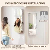 HOMCOM Espejo Joyero con Luz LED Montado en la Pared o en la Puerta con Cerradura Espejo Entero Blanco(m-7)