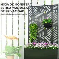 Outsunny Jardinera Exterior Grande con Ruedas Pantalla de Privacidad de Hojas de Monstera Marco Metal 90x30x160 cm Negro(m-5)