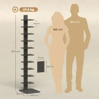 HOMCOM Bibliotecă Verticală înaltă cu 11 Rafturi, Bibliotecă Economisitoare de Spațiu Slim, Raft Industrial pentru Living, Dormitor, Birou, 34.5x41.5x163.5 cm, Negru(m-3)