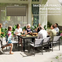 Outsunny Tavolo da Pranzo da Giardino per 8 Persone in Alluminio e Plastica, Legno Scuro e Nero(m-8)