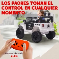 HOMCOM Coche Eléctrico para Niños de +3 Años Vehículo Todoterreno de Batería 12V con Control Remoto 100x65x72 cm Blanco(m-5)