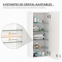 kleankin Botiquín de Pared de Primeros Auxilios 5 Niveles con Estantes Ajustables de Vidrio Cerradura Llaves 30x20x70 cm Blanco(m-4)